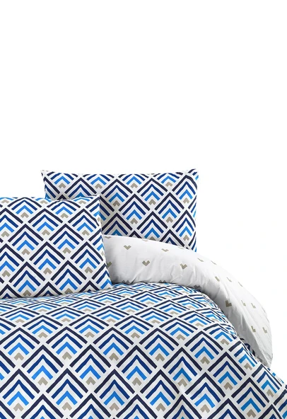 Cotton Collection Ranforce Çift Kişilik Nevresim Seti Ritm Mavi ürün görseli 1