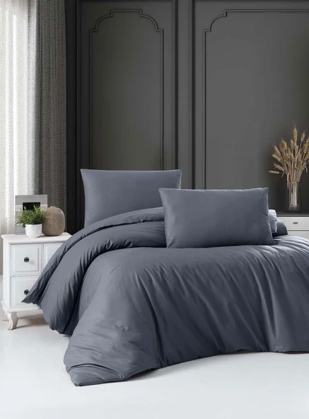 Cotton Collection Ranforce Çift Kişilik Nevresim Seti Düzboya Antrasit ürün görseli 1