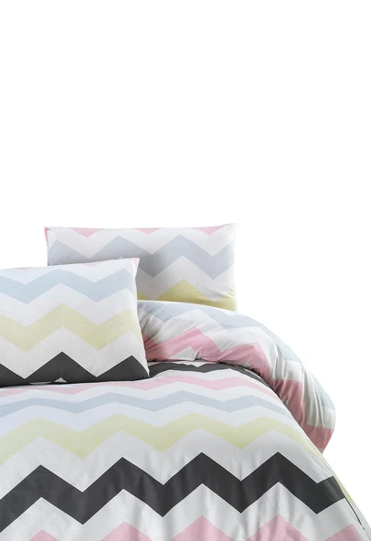 Cotton Collection Ranforce Çift Kişilik Nevresim Seti Zigzag Pembe ürün görseli 1