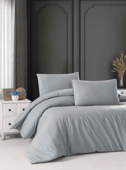 Cotton Collection Ranforce Çift Kişilik Nevresim Seti Düzboya Gri ürün görseli 1