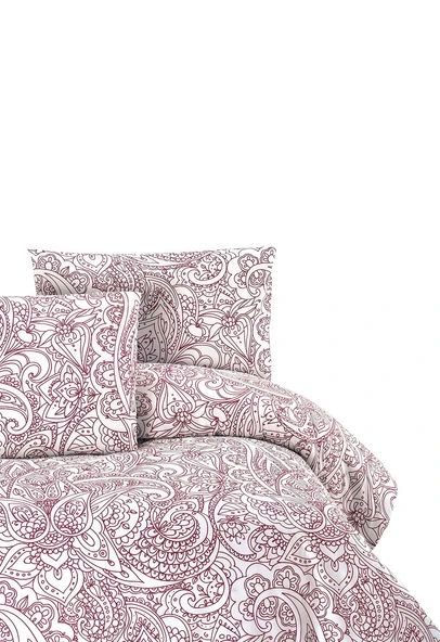 Cotton Collection Ranforce Tek Kişilik Nevresim Seti Şal Bordo ürün görseli 1