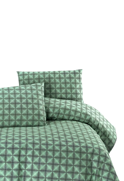 Cotton Collection Ranforce Tek Kişilik Nevresim Seti Efekt Yeşil ürün görseli 1