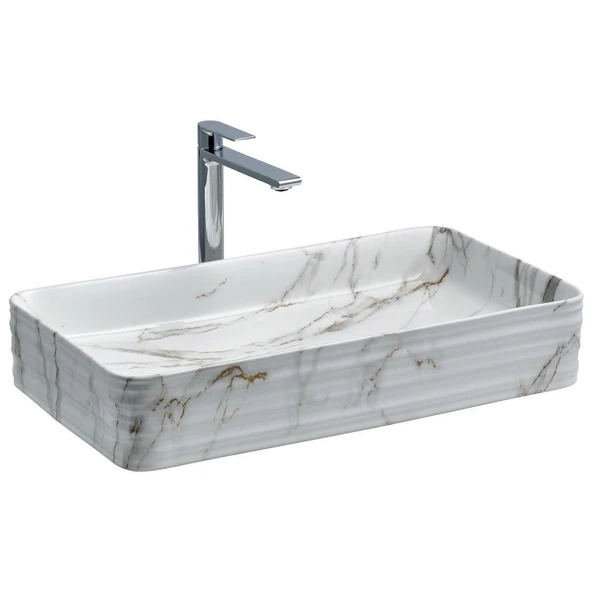 LENA TEZGAHÜSTÜ LAVABO MERMER DESENLİ BEYAZ E-2106M1 ürün görseli 1