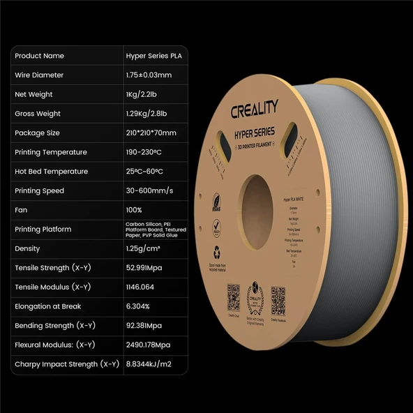Creality Hyper Pla gri Filament 1.75mm 1000gr - Resim 5
