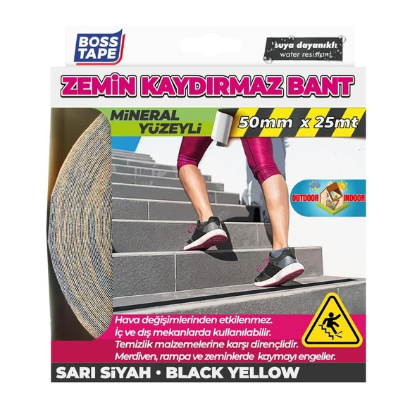 Boss Tape Kaydırmaz Bant Sarı Siyah 50X25MT ürün görseli 1