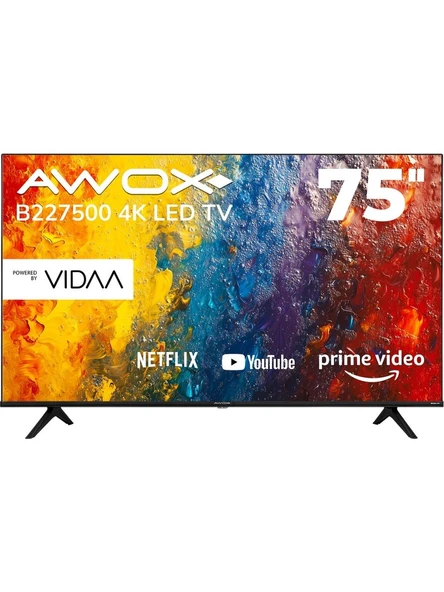 Awox B227500 75" 190 Ekran Uydu Alıcılı 4K Ultra HD Smart VİDAA LED TV ürün görseli 1