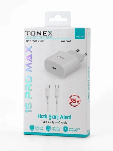 Tonex İOS35W Type-C To Type-C 35W  3.4A Yeni Nesil Şarj Aleti Seti ürün görseli 1