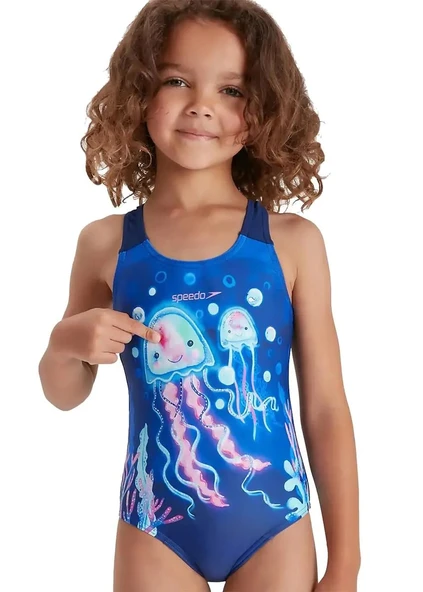 Speedo Deniz Anası Desenli Kız Çocuk Mayosu Mavi ürün görseli 1