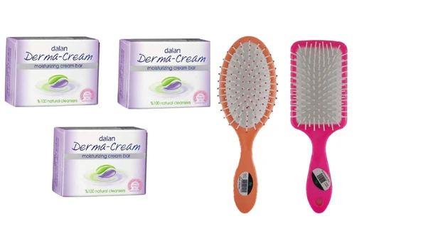 Dalan Derma Cream Nemlendirici Sabun 100gr x 3 Adet Saç Fön Fırçası Oval Saç Fırçası Tarak 1+1 Adet ürün görseli 1