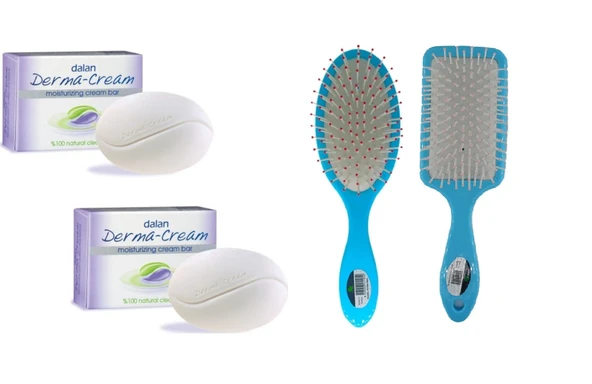 Dalan Derma Cream Nemlendirici Sabun 100gr x 2Adet Saç Fön Renkli Oval Fırçası Tarak 1 + 1 Adet ürün görseli 1