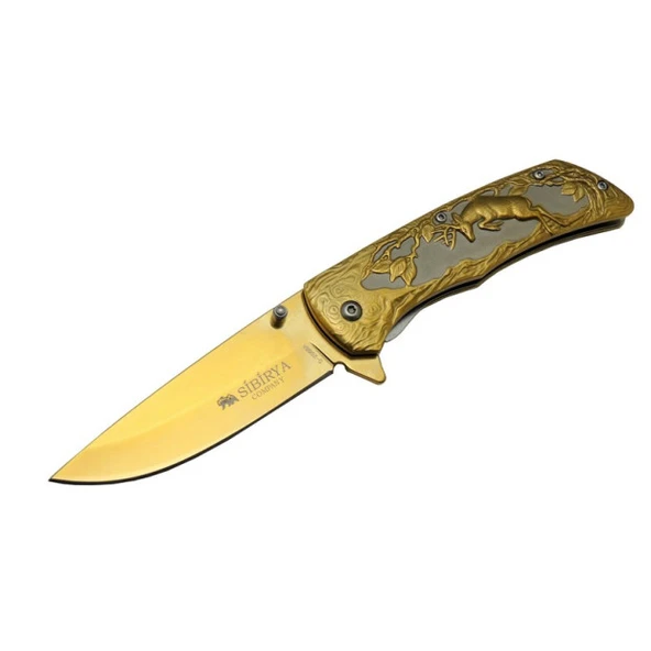 Sibirya Geyikli Çakı Gold Marka:Sibirya Ürün Kodu: S-2068A 21 CM ürün görseli 1