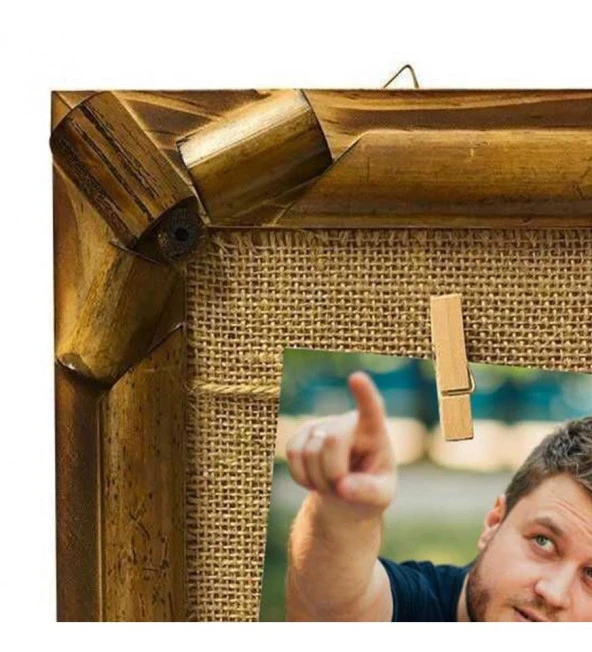 Kişiye Özel Fotoğraf 4 Foto Baskılı Bambu İpli Ahşap Duvar Fotoğraf Çerçevesi - Resim 2