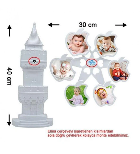 Kişiye Özel Fotoğraf Baskılı Müzikli Dönen Elma Fotoğraf Çerçevesi Beyaz - Resim 2