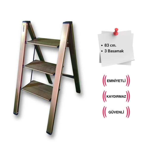 Endokon Katlanır Şık Merdiven Bronz 3 Basamaklı - Alüminyum - Ev - Ofis Merdiveni ürün görseli 1