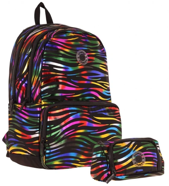 Kaukko Shine Kız Çocuk Zebra Desenli Siyah Çok Renkli İlkokul, Ortaokul Sırt Çantası ve Kalemlik Seti ürün görseli 1