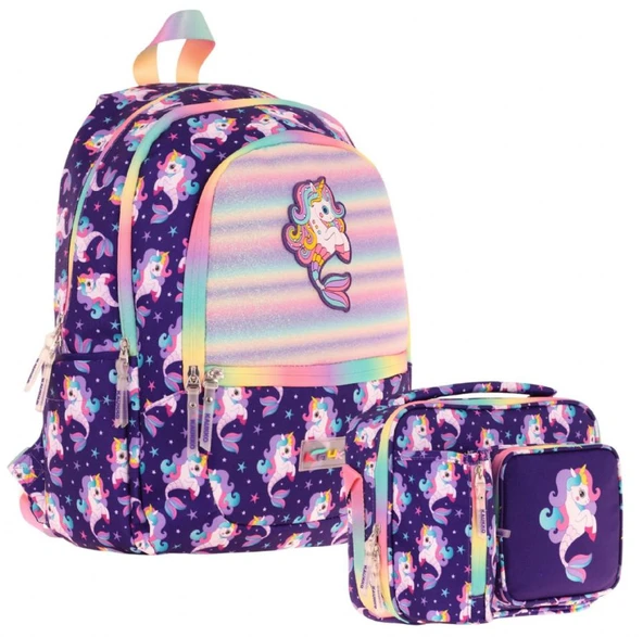 Kaukko Kids Kız Çocuk Okul Çantası ve Isı Yalıtımlı Beslenme Çantası Seti (L5228+L7228) Kauçuk Unicorn - Mor ürün görseli 1