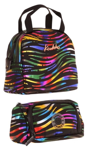 Kaukko Shine Zebra Desenli Siyah Çok Renkli Kız Çocuk Beslenme Çantası ve Kalem Çantası Seti ürün görseli 1