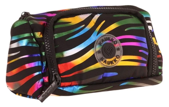 Kaukko Plump İki Bölmeli Siyah Çok Renkli Zebra Desenli Kız Çocuk Kalem Çantası/Kalemlik - K2691 ürün görseli 1