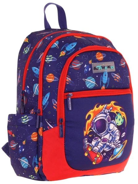 Kauıkko Kids Lacivert Kırmızı Astronot Baskılı Erkek Çocuk Okul Çantası - L5267 - Dört Gözlü ürün görseli 1