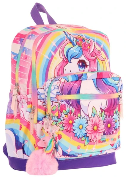 Kaukko Dört Bölmeli (Kız Çocuk - Pembe Mor - Unicorn Baskılı) - İlkokul Okul Sırt Çantası - L5249 ürün görseli 1