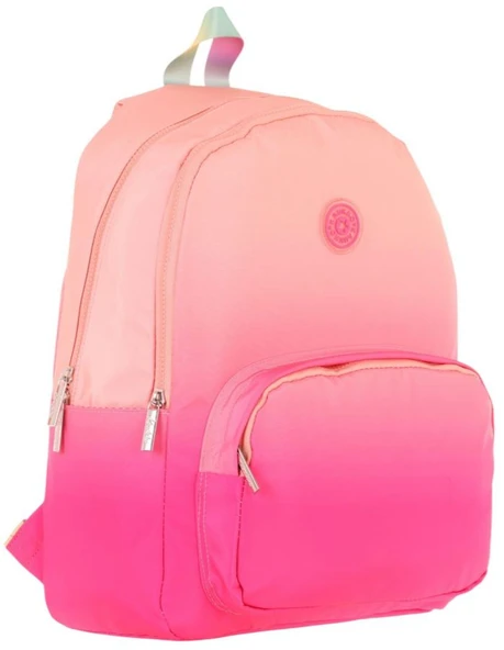 Kaukko Rainbow Kız Çocuk Üç Bölmeli İlkokul ve Ortaokul Çantası - Somon Pembe Renk Geçişli - K1800 ürün görseli 1