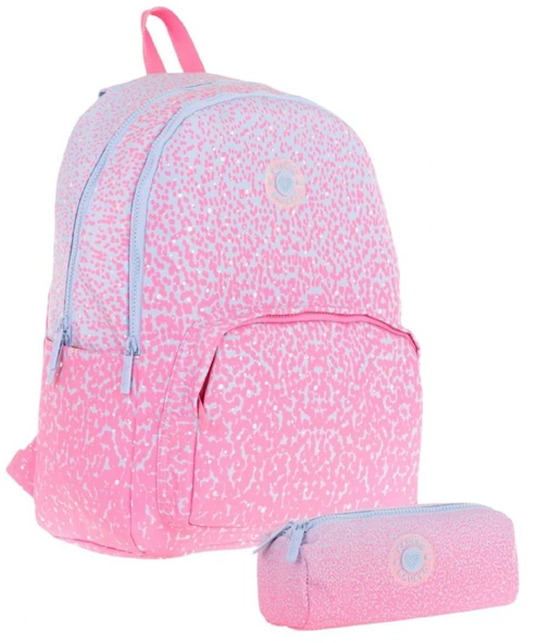 Kaukko Nokta Desenli Pembe Kız Çocuk Okul Çantası ve Kalemlik Seti (KK - K1803+KK - K2714) ürün görseli 1