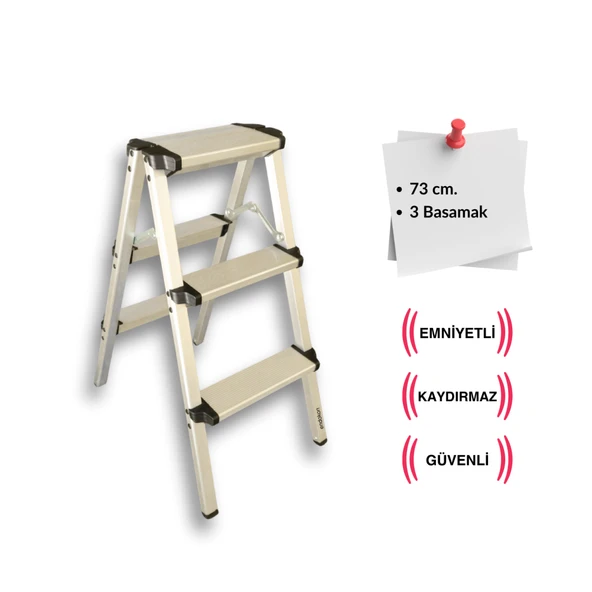 Endokon Geniş Basamaklı Katlanır Alüminyum Basamak Merdiven - 3 Basamaklı ürün görseli 1