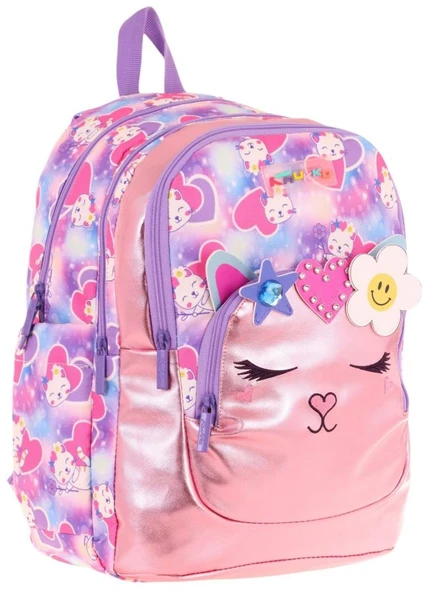 Kaukko Kids Kedi Şekilli Kız Çocuk Dört Gözlü Okul Çantası - L5219 ürün görseli 1