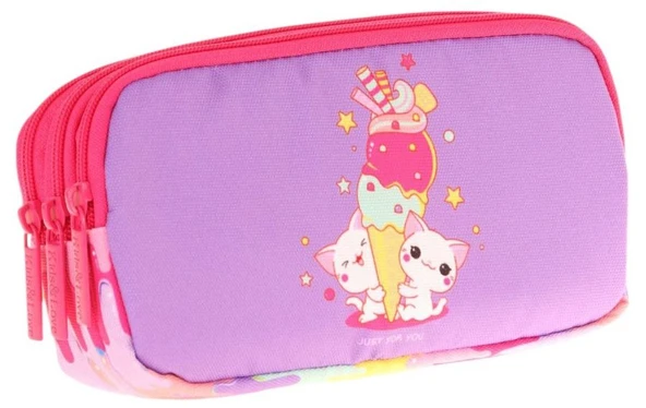 Kaukko Kids Kırmızı Mor, Dondurma Temalı, Kız Çocuk Üç Gözlü Okul Kalem Çantası - L8247 ürün görseli 1