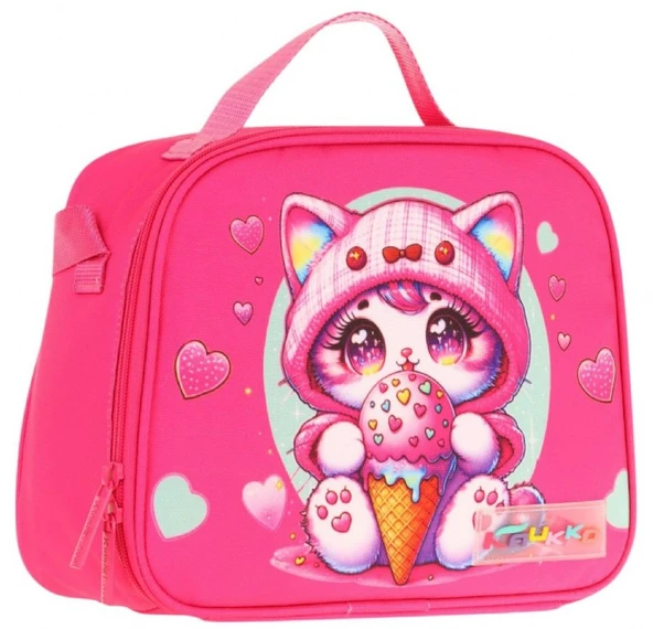 Kaukko Kids Kız Çocuk Isı Yalıtımlı Okul/Piknik Beslenme Çantası (Dondurma Yiyen Kedi) L7250 ürün görseli 1