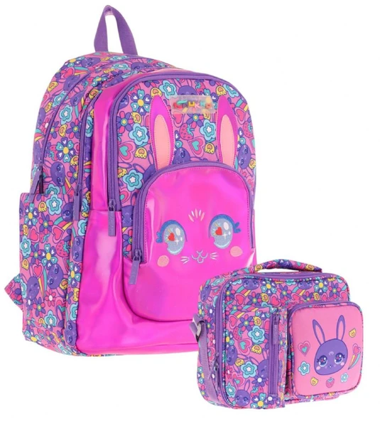 Kaukko Kids Okul ve Beslenme Çantası Seti (Kız Çocuk) - Tavşan Şekilli Mor Pembe - (L5220+L7220) ürün görseli 1