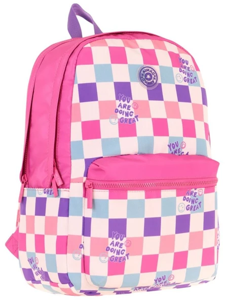 Kaukko Nature Kız Çocuk Üç Bölmeli Pembe Dama Desenli Okul Sırt Çantası - K1787 ürün görseli 1