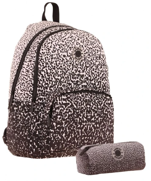 Kaukko Nokta Desenli Siyah Kız Çocuk Okul Çantası ve Kalemlik Seti (KK - K1804+KK - K2715) ürün görseli 1