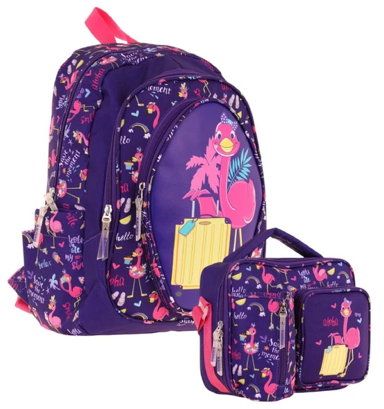 Kaukko Kids Flamingo Detaylı Okul Çantası (L5223) ve Thermo Beslenme Çantası (L7223) Seti - Kız Çocuk ürün görseli 1