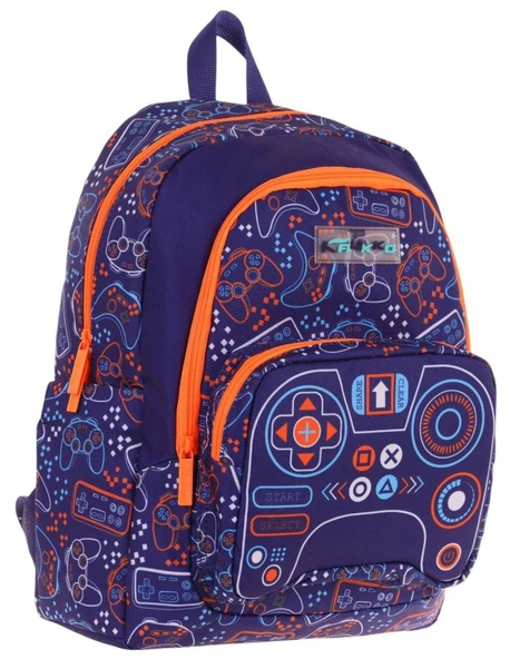 Kaukko Kids Üç Bölmeli (Lacivert Turuncu - Oyun Desenli) Erkek Çocuk Okul ve Günlük Sırt Çantası - L5281 ürün görseli 1