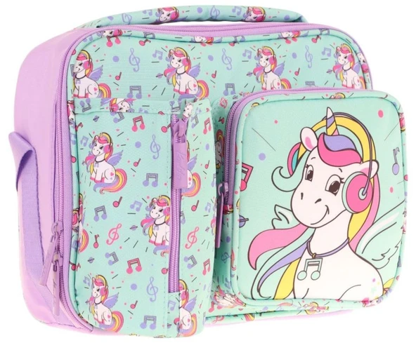 Kaukko Kız Çocuk, Turkuaz, Unicorn Baskılı Isı Yalıtımlı Üç Bölmeli (Matara Cepli) Okul Beslenme Çantası L7234 ürün görseli 1