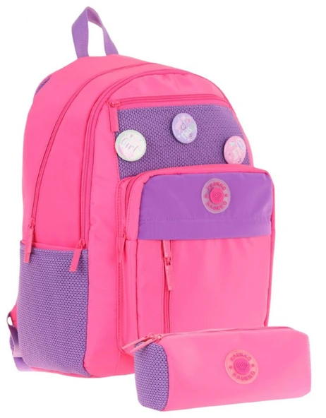 Kauko Holiday Kız Çocuk Rozetli Okul Çantası ve Kalemlik Seti - Pembe - Altı Bölmeli ürün görseli 1