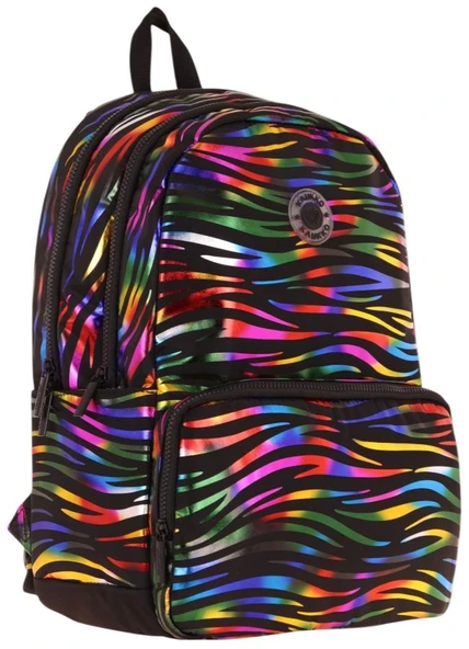 Kaukko Shine Üç Bölmeli Siyah Çok Renkli Zebra Desenli Sırt Çantası - K1780 ürün görseli 1