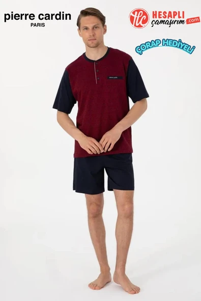 Pierre Cardin Premium Erkek Jakarlı Kısa Kollu Şortlu Kutulu Damat Çeyiz/Günlük 3'lü Pijama Takım ürün görseli 1