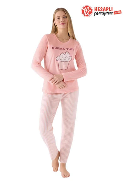 Roly Poly Premium Kadın Pop Corn Cınema Time Uzun Kollu Kadife Pijama Takım ürün görseli 1