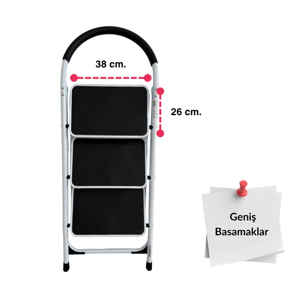 Endokon Çelik 3 Basamaklı Geniş Basamak Ev - Ofis Tipi Merdiven - Tutacaklı ürün görseli 1