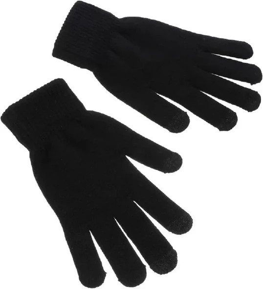 Unisex Triko Dokuma Eldiven - Siyah - Resim 2