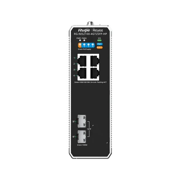 RUIJIE  REYEE RG-NIS2100-4GT2SFP-HP 4 PORT 10/100/1000 4 PORT POE  2 X SFP 120W RUJIE CLOUD YONETILEBILIR ENDÜSTRIYEL SWI ürün görseli 1