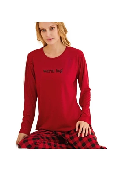 Luccia Kadın Pijama Takımı Uzun Kollu Pamuklu Kumaş S–2XL ürün görseli 1