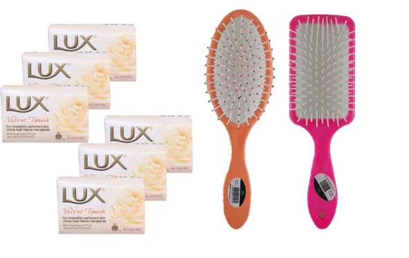 LUX Lüx Sabun 80GR Velvet Touch 6 Adet Saç Fön Fırçası Renkli Oval Saç Fırçası Tarak 1+1 Adet ürün görseli 1