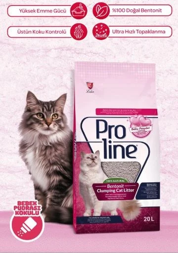 Proline Bebek Topaklaşan İnce Bentonit Pudralı Kedi Kumu 20 Lt ürün görseli 1