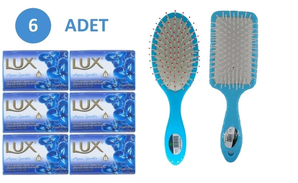 LUX Lüx Sabun Mavi 80 Gr. Aqua Sparkle 6 Adet Sabun Saç Fön Fırçası Oval Saç Fırçası Tarak 1+1 Adet ürün görseli 1