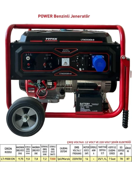 Power LT9000 EN 9,75 Kva - 9 kW Benzinli Jeneratör Ipli Marşlı ürün görseli 1
