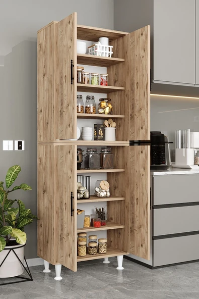 AEKA Ae-2086 Bala Atlantik Çam Çok Amaçlı Mutfak Dolabı&banyo Dolabı, Kiler, 4 Kapaklı, Raflı, Ayaklı ürün görseli 1