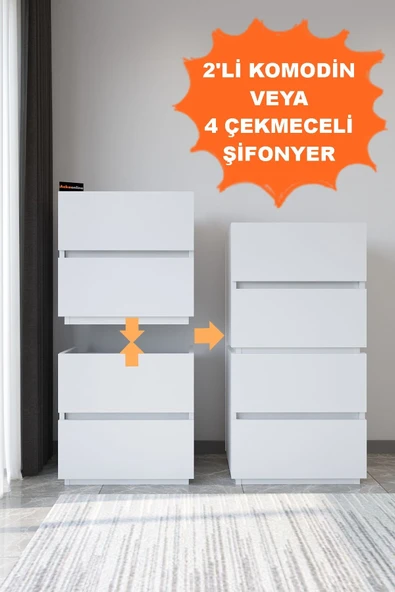 AEKA Ae-2034 Galata 4 Çekmeceli Patentli Beyaz Şifonyer Yatak Odası Bebek Odası Komodin ürün görseli 1